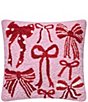 Peking Handicraft Holiday Bows Hook Wool Pillow - Image 1