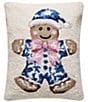 Peking Handicraft Holiday Collection Blue Chinoiserie Gingerbread Wool Hook Pillow - Image 1