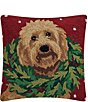 Peking Handicraft Holiday Collection Labradoodle Wreath Wool Hook Pillow - Image 1