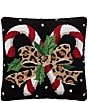 Peking Handicraft Holiday Collection Leopard Candy Canes Wool Hooked Pillow - Image 1