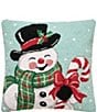 Peking Handicraft Holiday Collection Smiling Snowman Wool Hook Pillow - Image 1