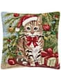 Peking Handicraft Holiday Collection Tabby Cat Christmas Wool Hook Pillow - Image 1