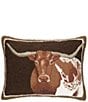 Peking Handicraft Longhorn Western Wool Hook Pillow - Image 1