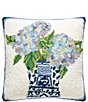 Peking Handicraft Rhapsody In Blue Floral Wool Hook Throw Square Pillow - Image 1