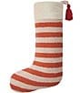 Peking Handicraft Striped Pattered with Tasseled Hooked Wool Holiday Stocking, Color:Orange - Image 1