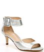 Color:Silver - Image 1 - Berlin Metallic Leather Ankle Strap Kitten-Heel Dress Sandals
