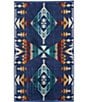 Color:Blue/Multi - Image 3 - Diamond Peak Jacquard Southwestern Geometric Pattern Bath Towels
