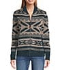 Pendleton Graphic Wool Zip Up Sweater, Color:Teal Heather - Image 2