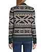Pendleton Graphic Wool Zip Up Sweater, Color:Teal Heather - Image 3