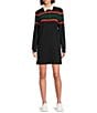 Color:Black Multi Stripe - Image 1 - Knit Collared Long Sleeve Rugby Stripe Dress
