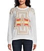 Color:White Multi Harding - Image 1 - Montera Cotton Geometric Print Crew Neck Long Sleeve Sweater