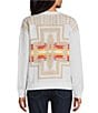 Color:White Multi Harding - Image 2 - Montera Cotton Geometric Print Crew Neck Long Sleeve Sweater