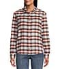 Color:Dusty Blue/Red Multi - Image 1 - Plaid Button Down Collared Boyfriend Flannel Shirt
