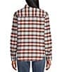 Color:Dusty Blue/Red Multi - Image 2 - Plaid Button Down Collared Boyfriend Flannel Shirt