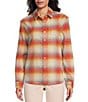 Color:Sandshell/Sunset Red - Image 1 - Plaid Button Down Collared Boyfriend Flannel Shirt