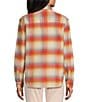 Color:Sandshell/Sunset Red - Image 2 - Plaid Button Down Collared Boyfriend Flannel Shirt