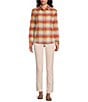 Color:Sandshell/Sunset Red - Image 3 - Plaid Button Down Collared Boyfriend Flannel Shirt