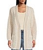 Pendleton Textured Alpaca Shawl Collar Long Sleeve Open Front Cardigan, Color:Ivory/Tan - Image 1