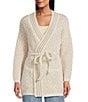 Pendleton Textured Alpaca Shawl Collar Long Sleeve Open Front Cardigan, Color:Ivory/Tan - Image 2