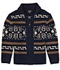 Color:Navy/Brown - Image 1 - The Original Westerley Full-Zip Heavyweight Cardigan Wool Sweater