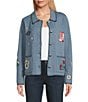 Pendleton Wool Blend Western Souvenir Accented Fold Down Collar Button Front Cardigan, Color:Denim Heather - Image 1