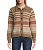 Pendleton Wool Fair Isle Striped Point Collar Long Sleeve Cardigan, Color:Tan Multi - Image 3