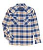 Color:Marine Blue/Tan/Brown Plaid - Image 1 - Wyatt Long Sleeve Woven Shirt