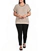 Perch Blu Pepper Plus Size Textured Knit Contrast Trim Round Neck Short Sleeve Sweater - Image 3
