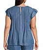 Perch by Blu Pepper Plus Round Neck Flutter Cap Sleeve Denim Top - Image 2