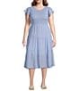 Blu Pepper Perch By Blu Pepper Plus Short Flutter Sleeve Smocked Tiered Midi Dress, Color:Light Chambray - Image 1