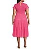 Blu Pepper Perch By Blu Pepper Plus Short Flutter Sleeve Smocked Tiered Midi Dress, Color:Pink - Image 2