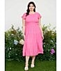 Blu Pepper Perch By Blu Pepper Plus Short Flutter Sleeve Smocked Tiered Midi Dress, Color:Pink - Image 4