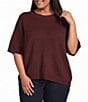 Perch by Blu Pepper Plus Size Crew Neck Short Sleeve Rib Hem Sweater - Image 1