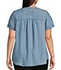 Blu Pepper Perch By Blu Pepper Plus Size Half Button Yoke Short Sleeve Blouse, Color:Chambray - Image 2