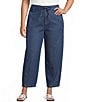 Perch by Blu Pepper Plus Size High Rise Front Tie Wide Barrel Leg Crop Denim Pants - Image 1