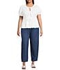Perch by Blu Pepper Plus Size High Rise Front Tie Wide Barrel Leg Crop Denim Pants - Image 3