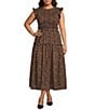 Perch by Blu Pepper Plus Size Leopard Printed Smocked Round Neck Sleeveless Tiered Midi Dress - Image 1