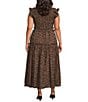 Perch by Blu Pepper Plus Size Leopard Printed Smocked Round Neck Sleeveless Tiered Midi Dress - Image 2