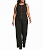 Perch by Blu Pepper Plus Size Textured Round Neck Sleeveless Mock Button Knit Top - Image 3