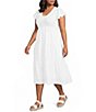 Perch by Blu Pepper Plus Size V-Neck Short Flutter Sleeve Tiered A-Line Midi Dress - Image 1