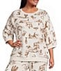 Perch by Blu Pepper Plus Size Western Print Round Neck Short Sleeve Coordinating Top - Image 1