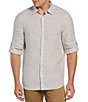 Color:Stone - Image 1 - Big & Tall Tri-Color Stripe Linen Long-Sleeve Woven Shirt