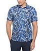 Color:Nautical Blue - Image 1 - Floral Poplin Short Sleeve Woven Shirt