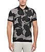 Color:Black - Image 1 - Floral Print Short Sleeve Polo Shirt