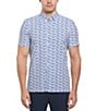 Color:Blue Quartz - Image 1 - Geo Block Print Short Sleeve Woven Shirt