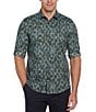 Color:Cilantro - Image 1 - Geo Line Print Roll-Sleeve Woven Shirt