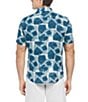 Color:Gibraltar Sea - Image 2 - Geometric Print Linen Blend Short Sleeve Woven Shirt