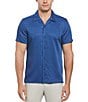 Color:Blue Quartz - Image 1 - Jacquard Short Sleeve Woven Camp Shirt