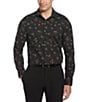 Color:Black - Image 1 - Mini Floral Print Stretch Long-Sleeve Woven Shirt