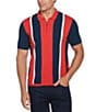 Color:Watermelon - Image 1 - Multi Stripe Quarter-Zip Short Sleeve Polo Shirt